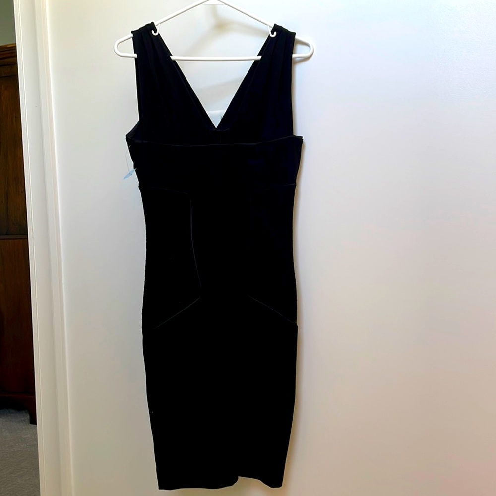 Black Vneck stretchy silk detailed dress